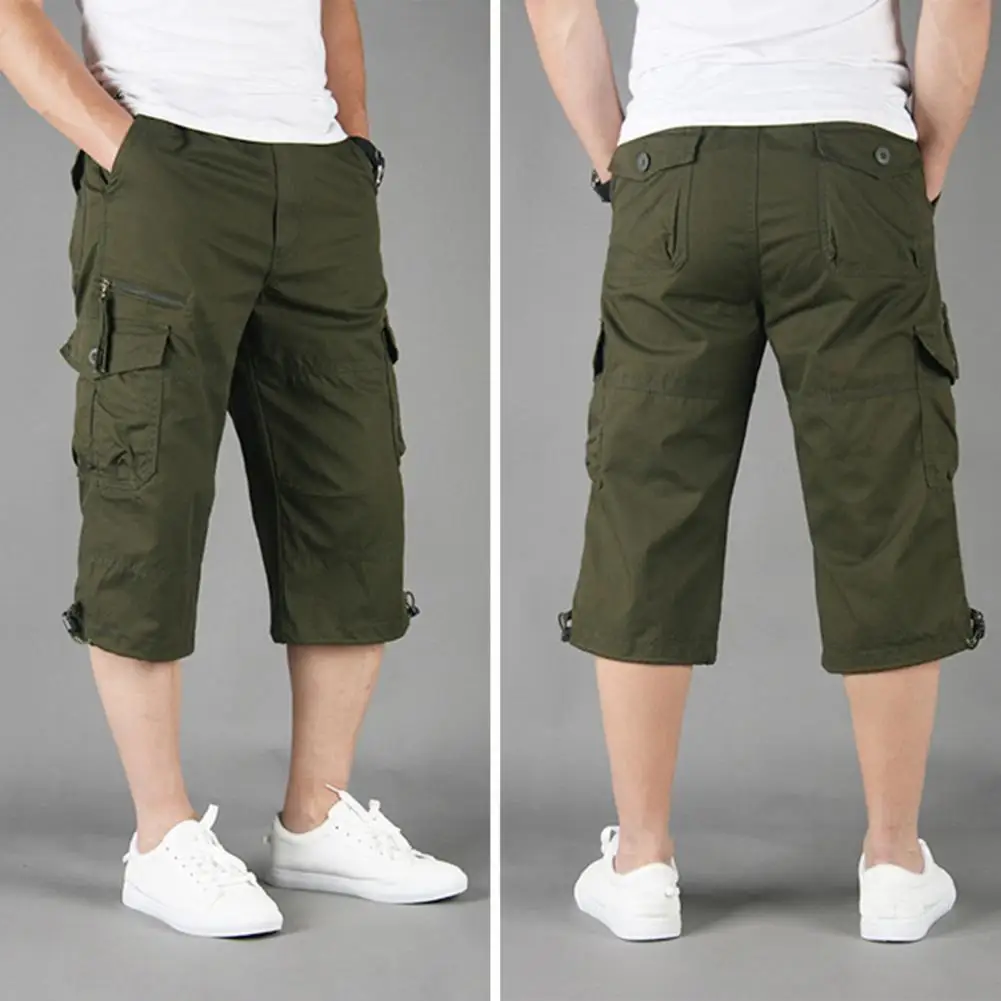 

Stylish Drawstring Men Summer Casual Cropped Short Trousers Elastic Waistband Quick Drying Cropped Pants Daily Garment