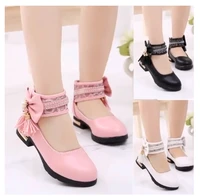 childrens girls shoes leather princess shoes spring and autumn new black red pink kids high heels fashion bow little girl shoes