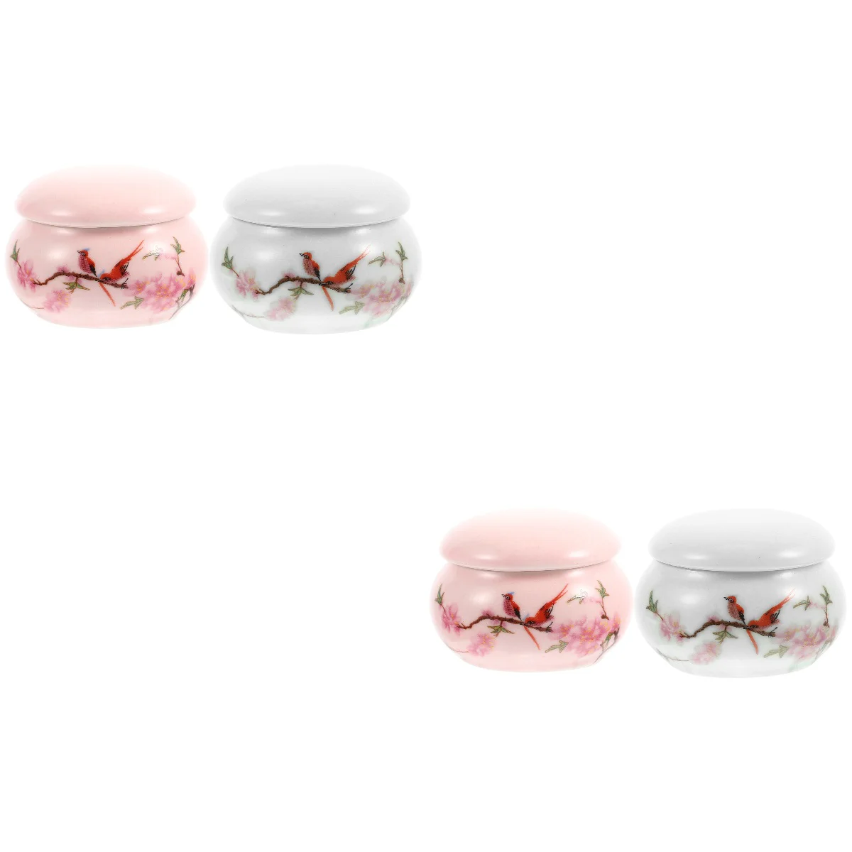 4 Pcs  Chic Ceramic Flower Pattern Storage Jars Elegant Lip Cream Mouth Rouge Jars