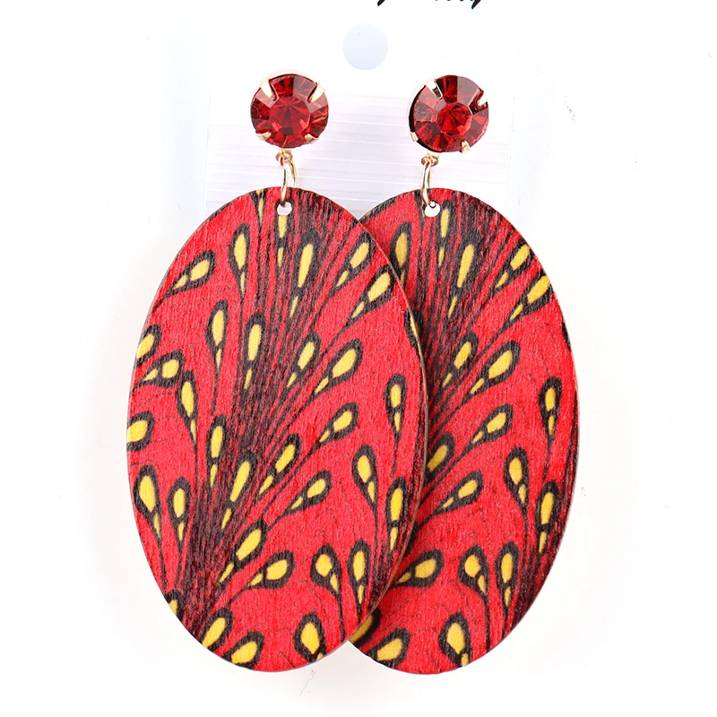 

Free shipping!!Summer Shinny Crystal African Pattern Wooden Earrings can mixed colors