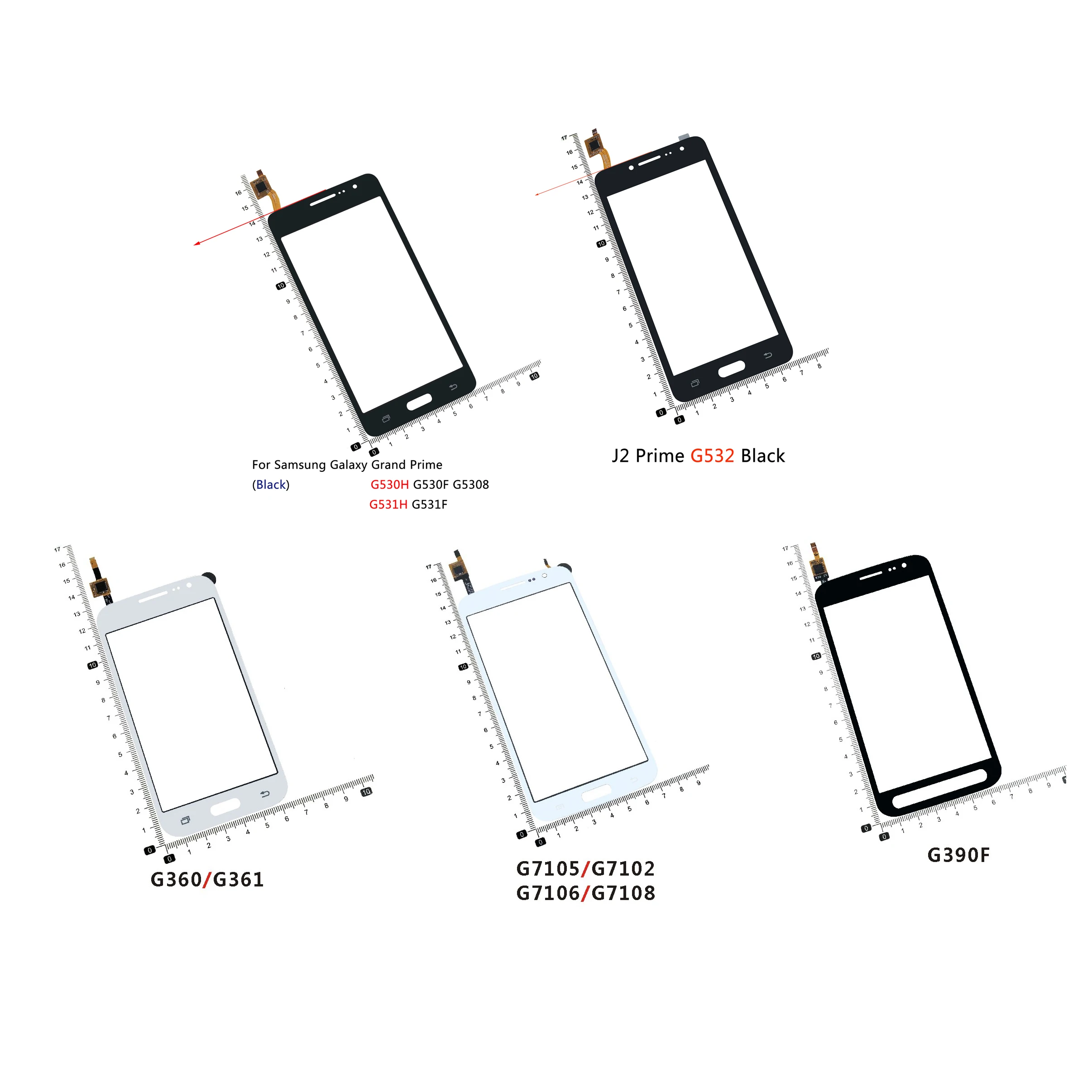 For Samsung Grand 2 J2 Prime G530 G531 G532 G7105 G7102 G360H G361 Xcover 4 G390 Touch Screen Digitizer Outer Front Glass Panel
