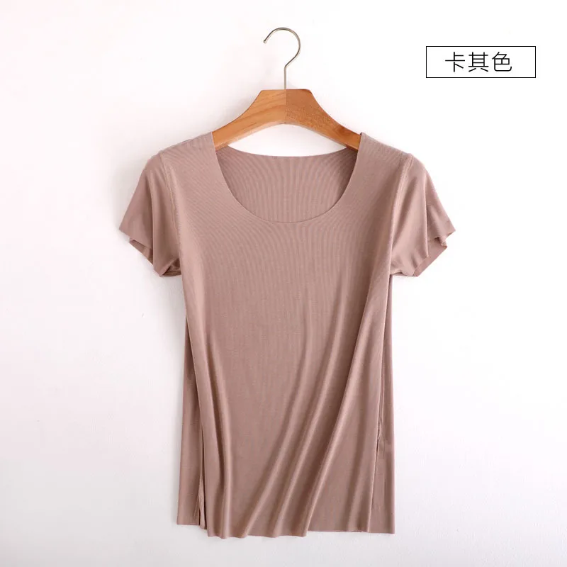 

New cool feeling double-sided mercerized cotton women's summer loose round neck cotton all-match solid color t-shirt BLACK