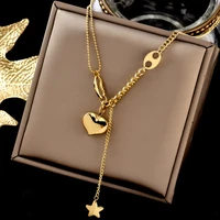 titanium steel japanese and korean temperament necklace for women light luxury star tassel peach heart pendants clavicle chain