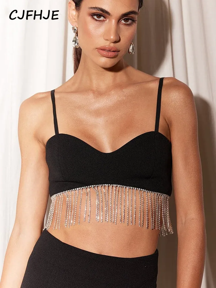 

CJFHJE Solid Strap Slip Tassel Drawstrings Revealing Crop Top Sexy Skinny Streetwear 2022 Summer Beach Clothes Cute Y2K