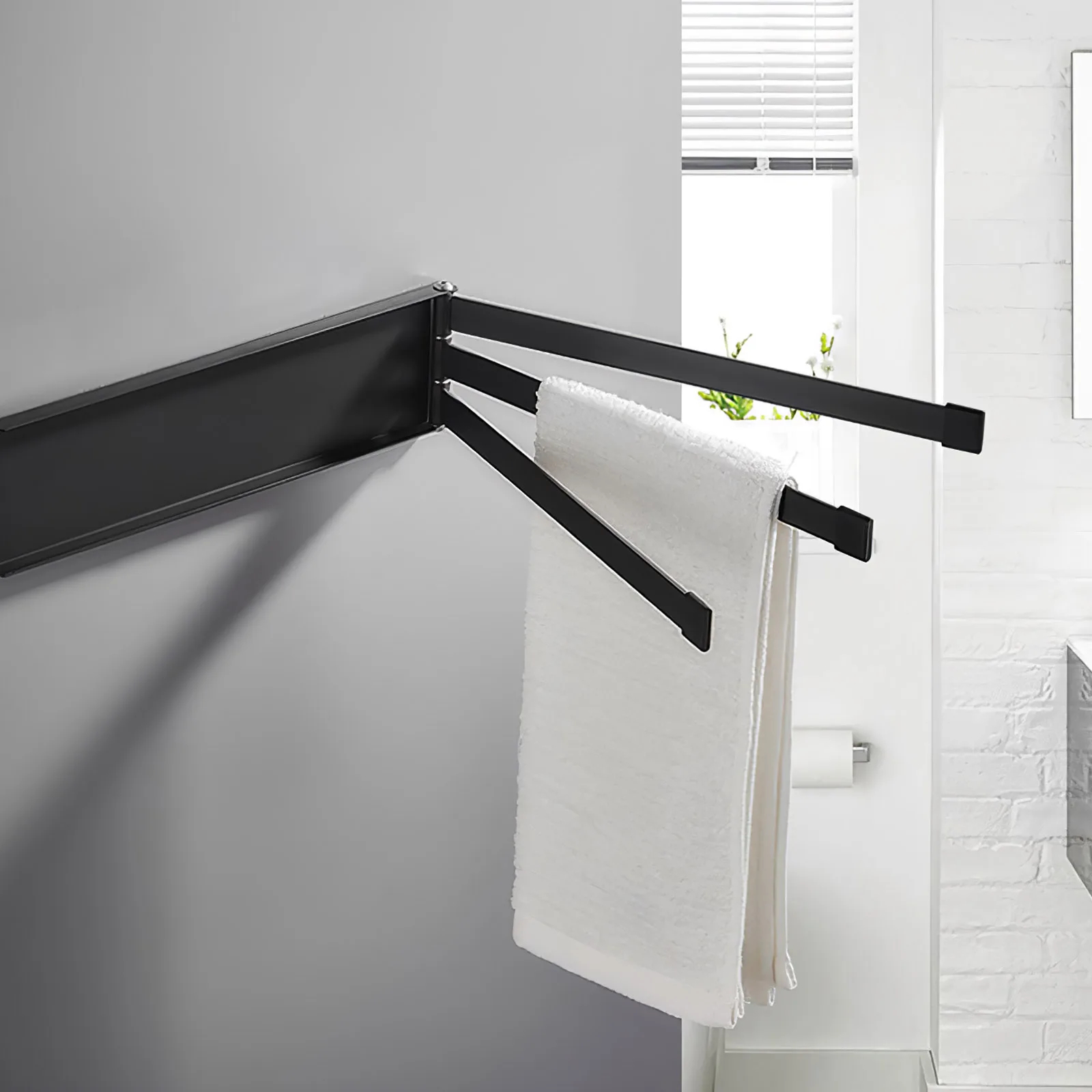 

Hand Towel Holder Punch-Free 3-Arm Swivel Folding Towel Bar Rotating Towel Rack Kitchen Bathroom Drying Towel Storage Rack