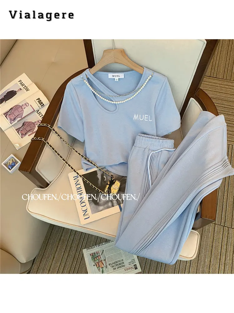 

Женский Повседневный костюм из двух предметов, ажурный укороченный топ с коротким рукавом и брюки на шнуровке, костюм в Корейском стиле с спортивными штанами, лето 2023