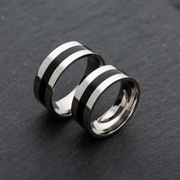mens stainless steel wedding bands ring thin black line engagement ring male jewelry 8mm wide wedding rings