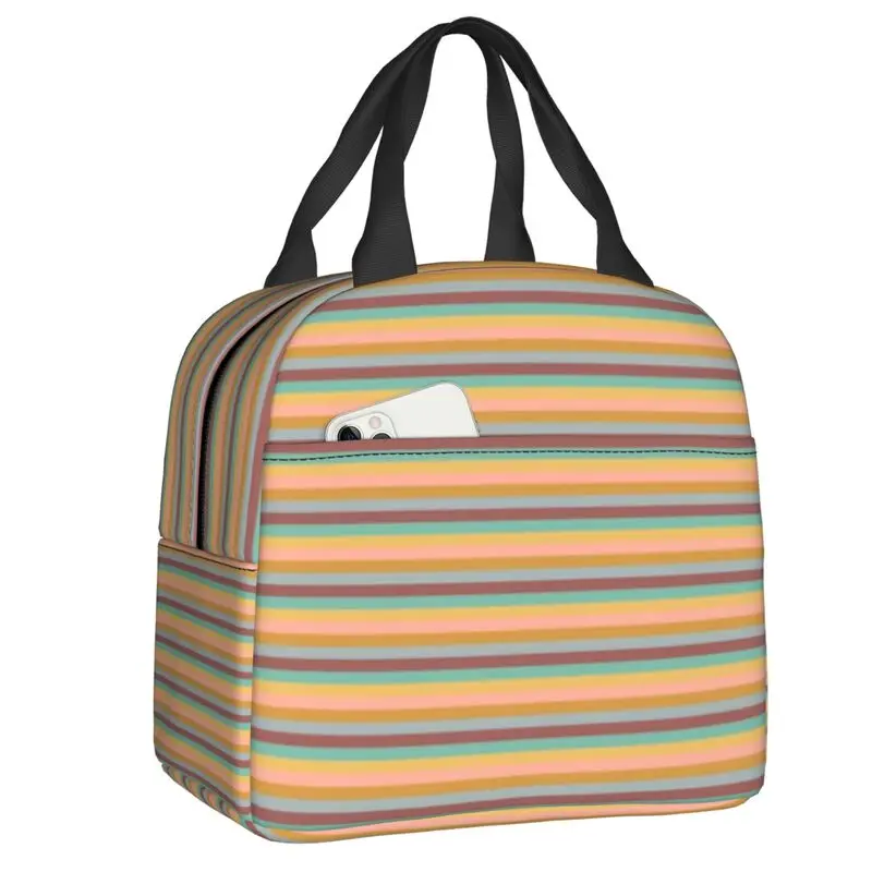 

Mini Boho Stripes Pattern Portable Lunch Boxes Women Multifunction Bohemian Thermal Cooler Food Insulated Lunch Bag Office Work