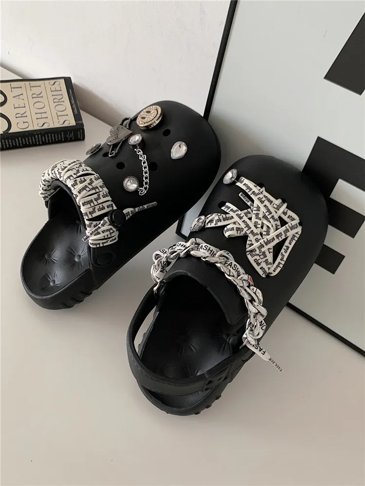 2022 New Summer Man Women Hole Slipper Brand Tie Rope Shoelaces DIY Hole Shoes Men's And Women's Summer High Street Slipper