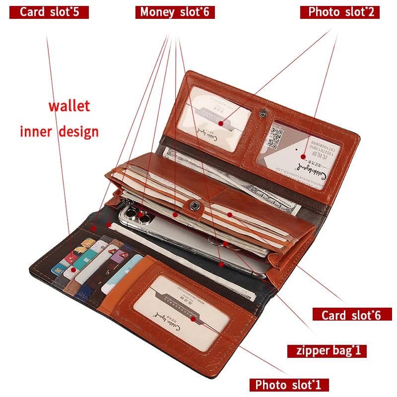 Women's Wallet Natural Cowhide Elegant Designe Long Wallets Phone Bag Female Brand Design Ladies Clutch Purse Money Bags