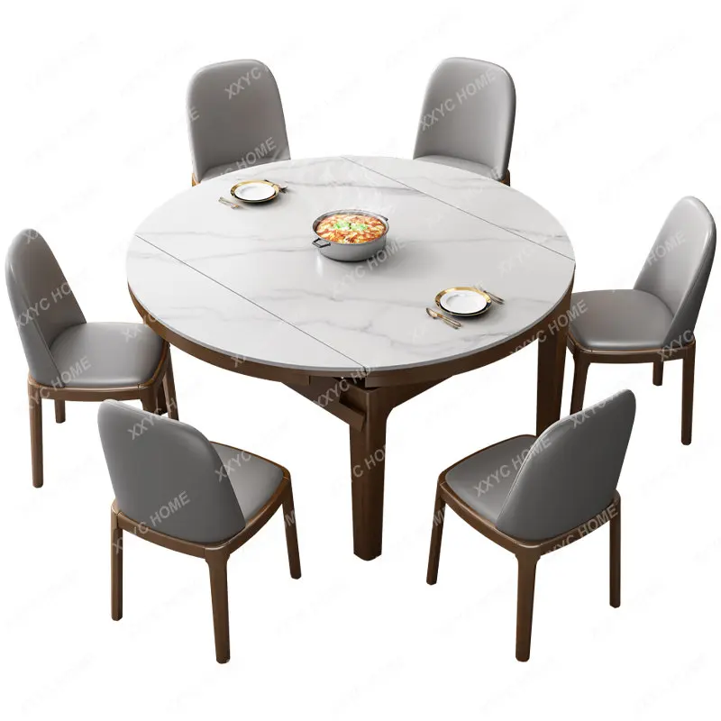 

Dining Tables and Chairs Set Italian Style Light Luxury Modern Simple Variable round Table Home Retractable Folding