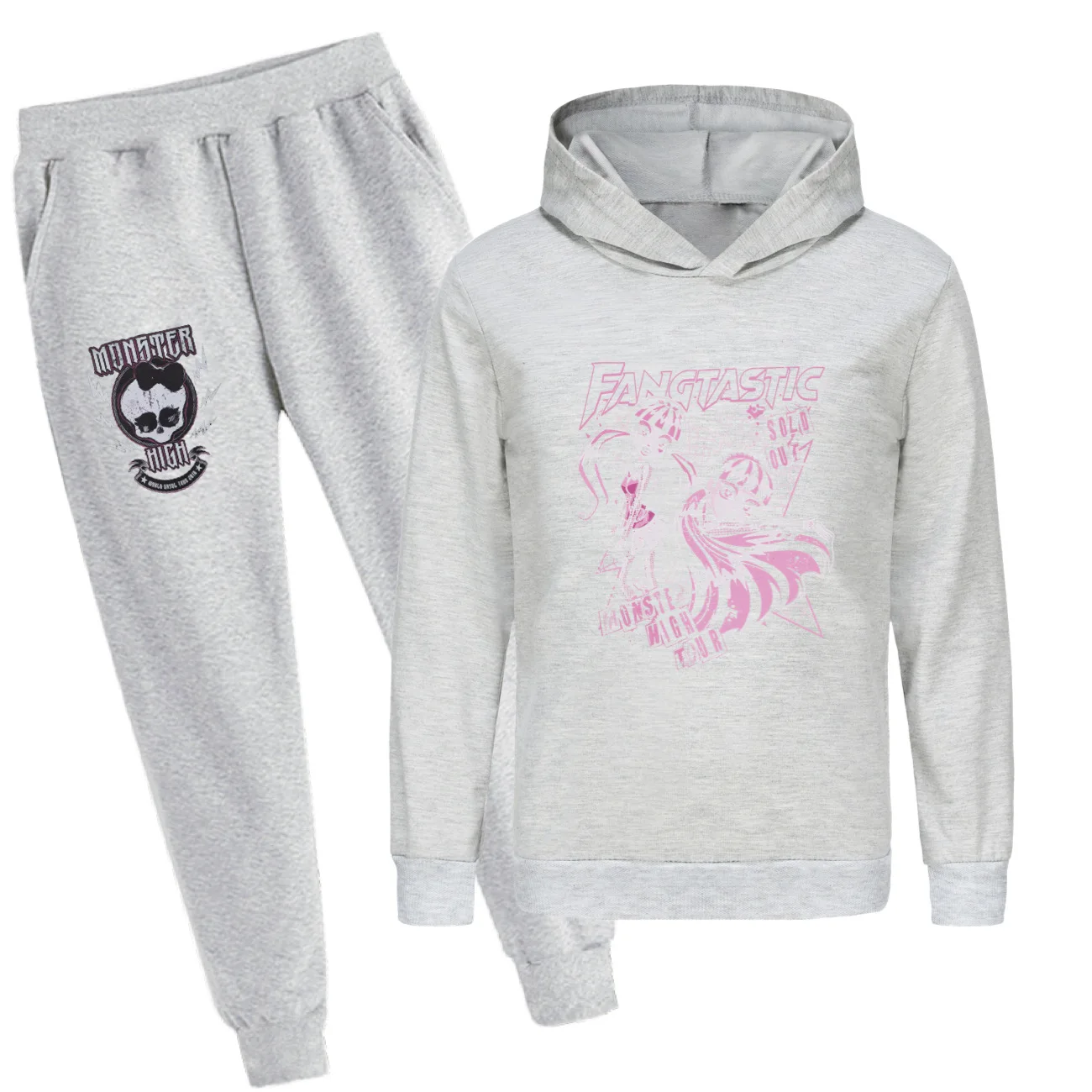 Monster High Costumes Kawaii Dolls Draculaura Frankie Printed Boy Hoodies Pants 2pcs Autumn Sweatshirt Long Sleeve Girls Clothes