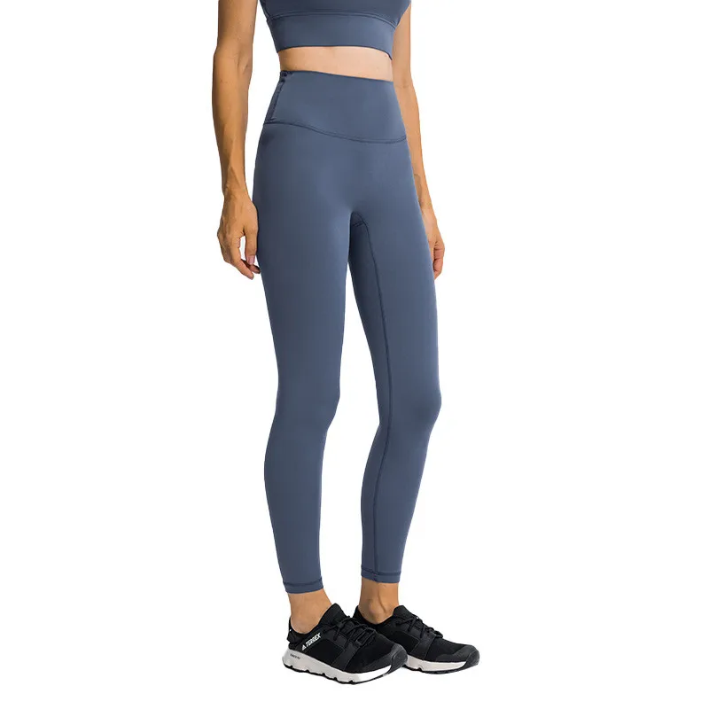 Solid Color Women Sports Pant High Waist Tight Fitness Yoga Legging Peach Squat Proof Back Waist Pocket Comprehensive Training