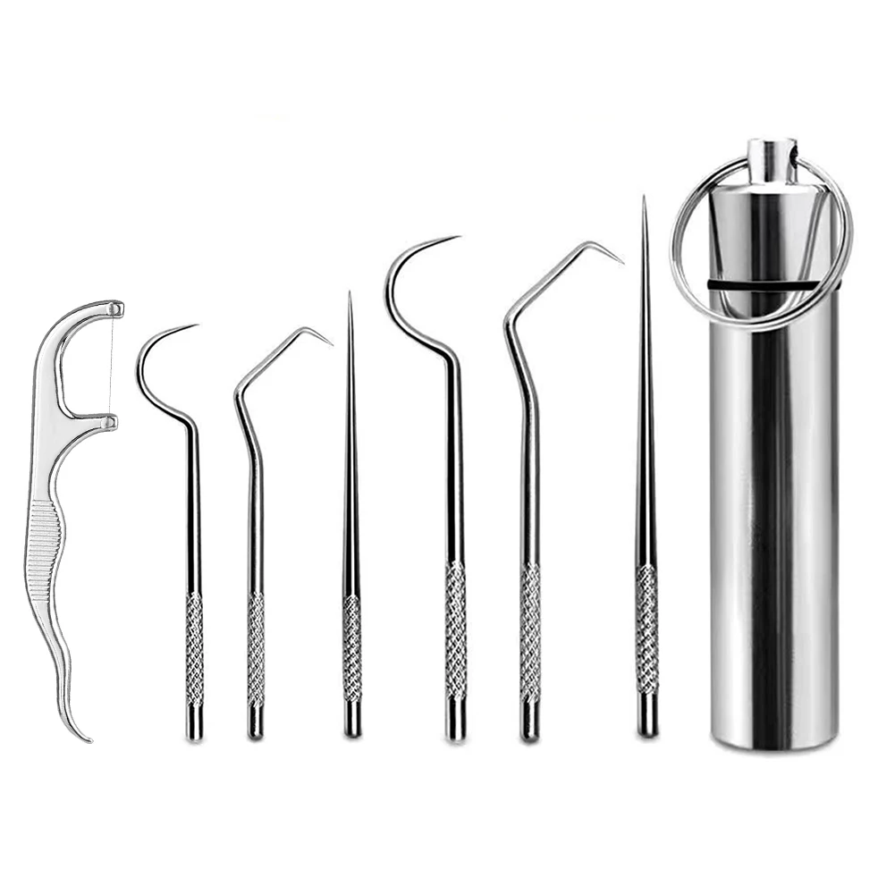 

Portable Stainless Steel Toothpick Box Set with Metal Flossing Tools Toothpick Holder Home Household Storage Toothpick Dispenser