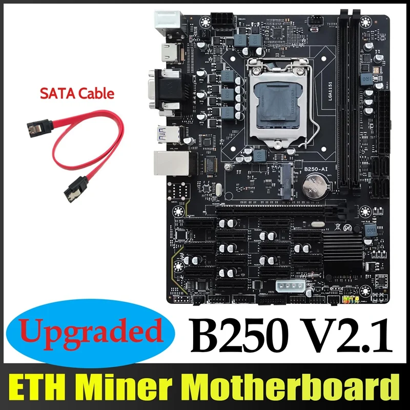 

Материнская плата B250 V2.1 BTC для майнинга + кабель SATA 12xpcie LGA1151 двухканальная материнская плата DDR4 MSATA USB3.0 B250 ETH для майнинга