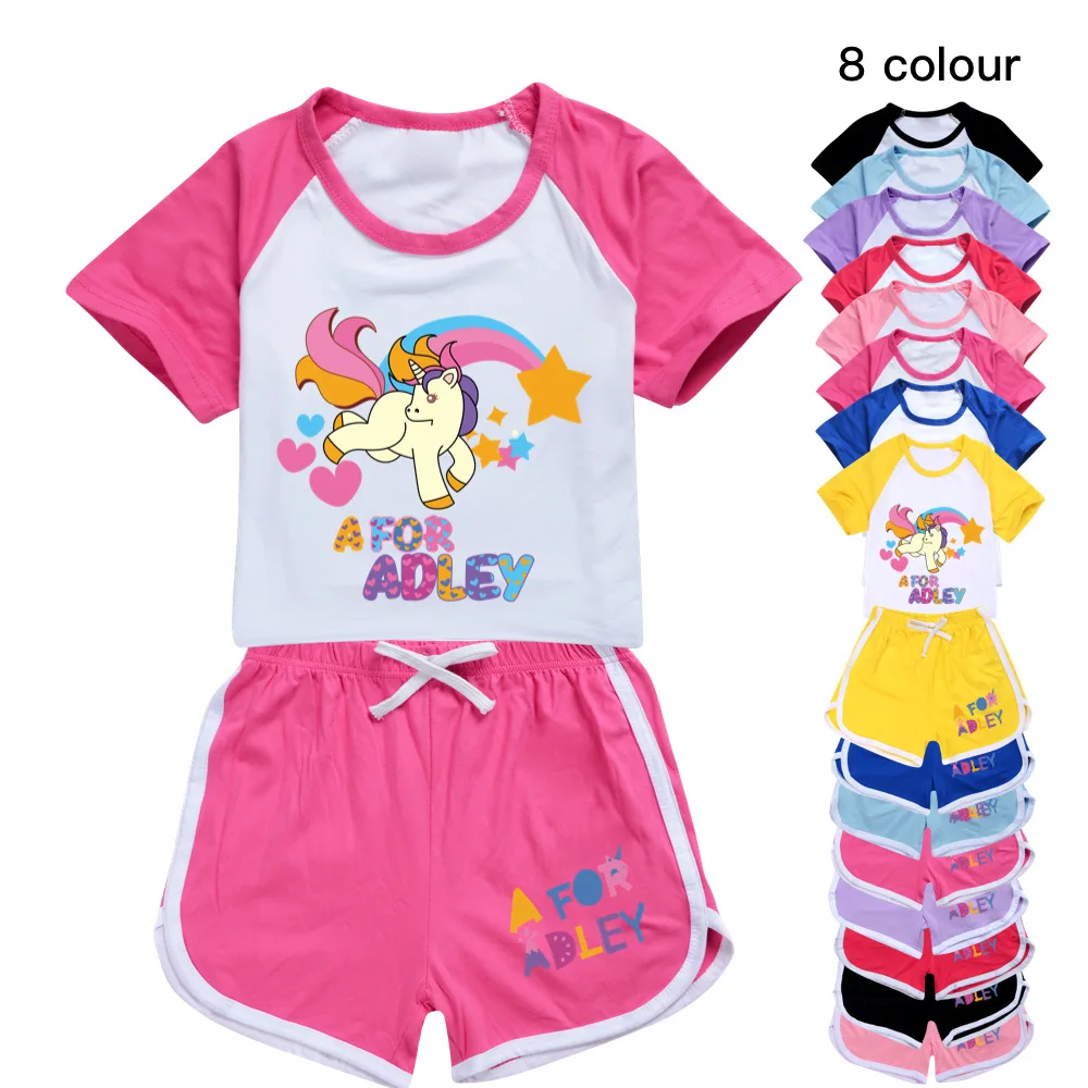 

New Cartoon A FOR ADLEY Baby Girls Boys Clothes Outfits Summer Kids Short Sleeve T-Shirts+Shorts 2pcs Outfits Children's Suit