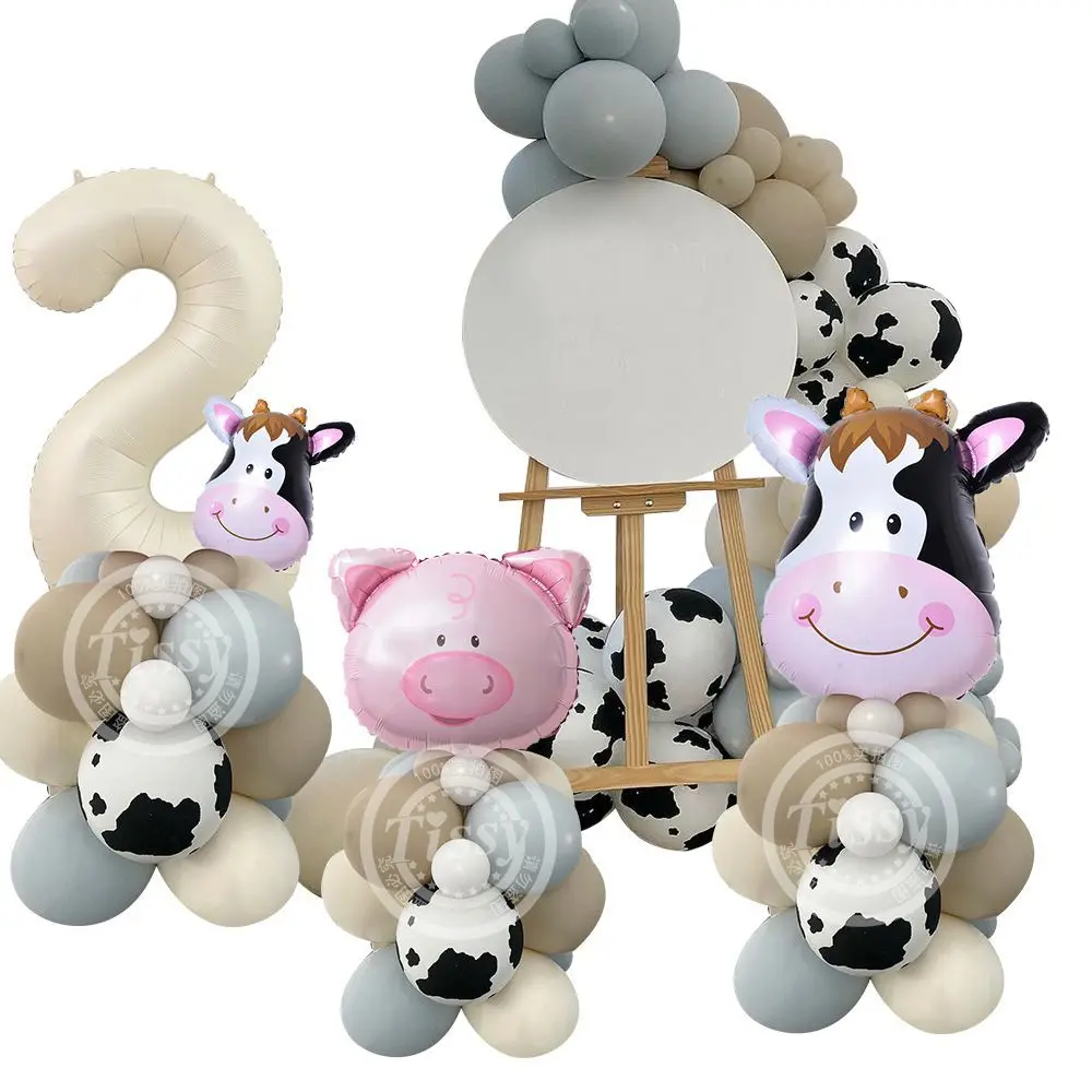 

1set Farm Animal Balloon Carton Cow/Pig Balloons with Creamy Number Balloon for Kids Farm Animal Birthday Party Decorations