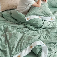 four piece bed set nordic style flower button washed cotton skin friendly summer down thermal fiber air conditioning blanket