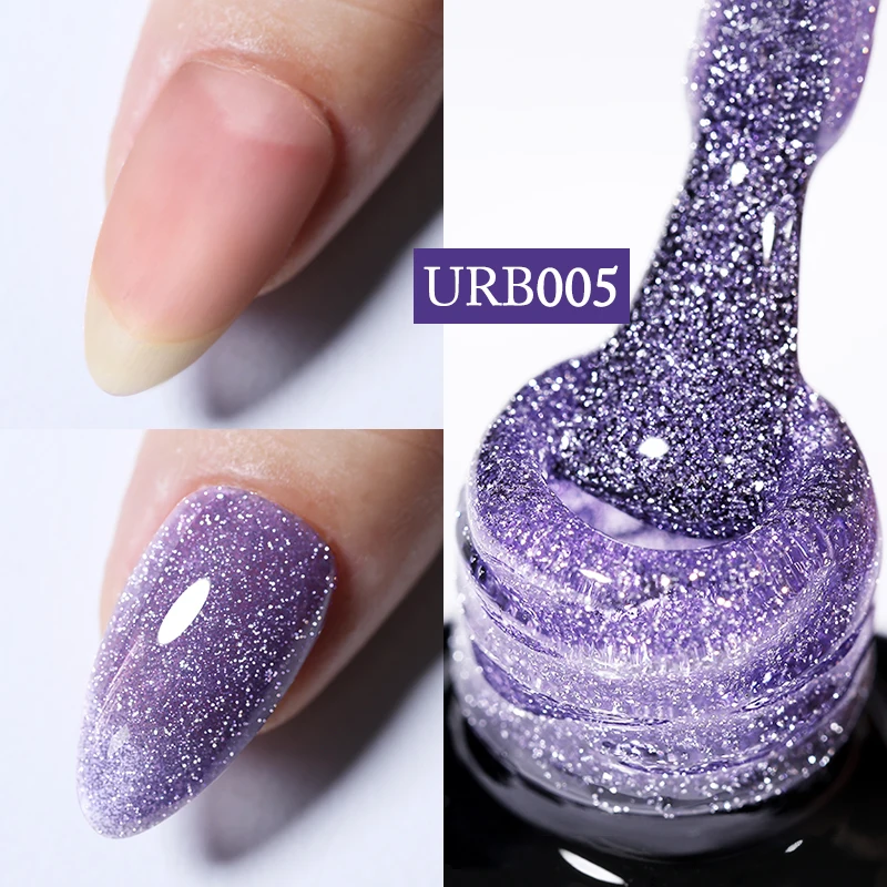 

UR SUGAR 7ml Glass Bottle Reflective Rubber Base Gel Sparkling Glitter Nail Art Semi Permanent Soak Off UV Led Gel Varnish