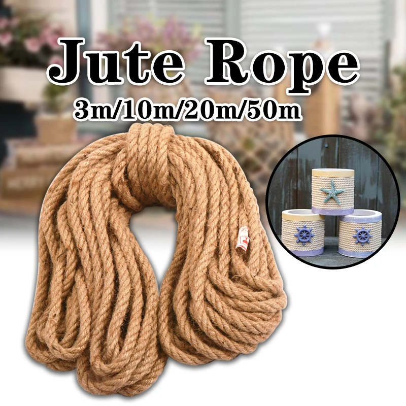 

10mm 3/10/20/50m Natural Jute Rope Twine Hemp Cord Macrame String Handmade DIY Craft Rustic Home Decor Cat Pet Scratching