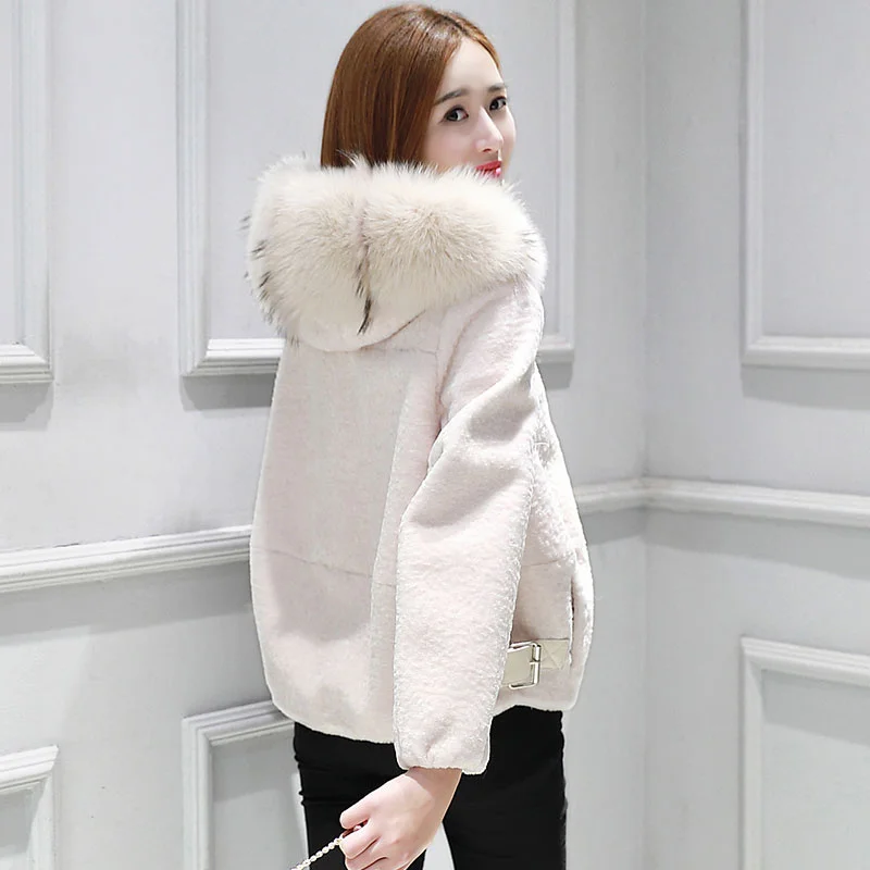 

quality Superior Real 100% wool Fox Fur Hooded Winter Jacket Women Clothes Korean Elegant Slim Short Coat