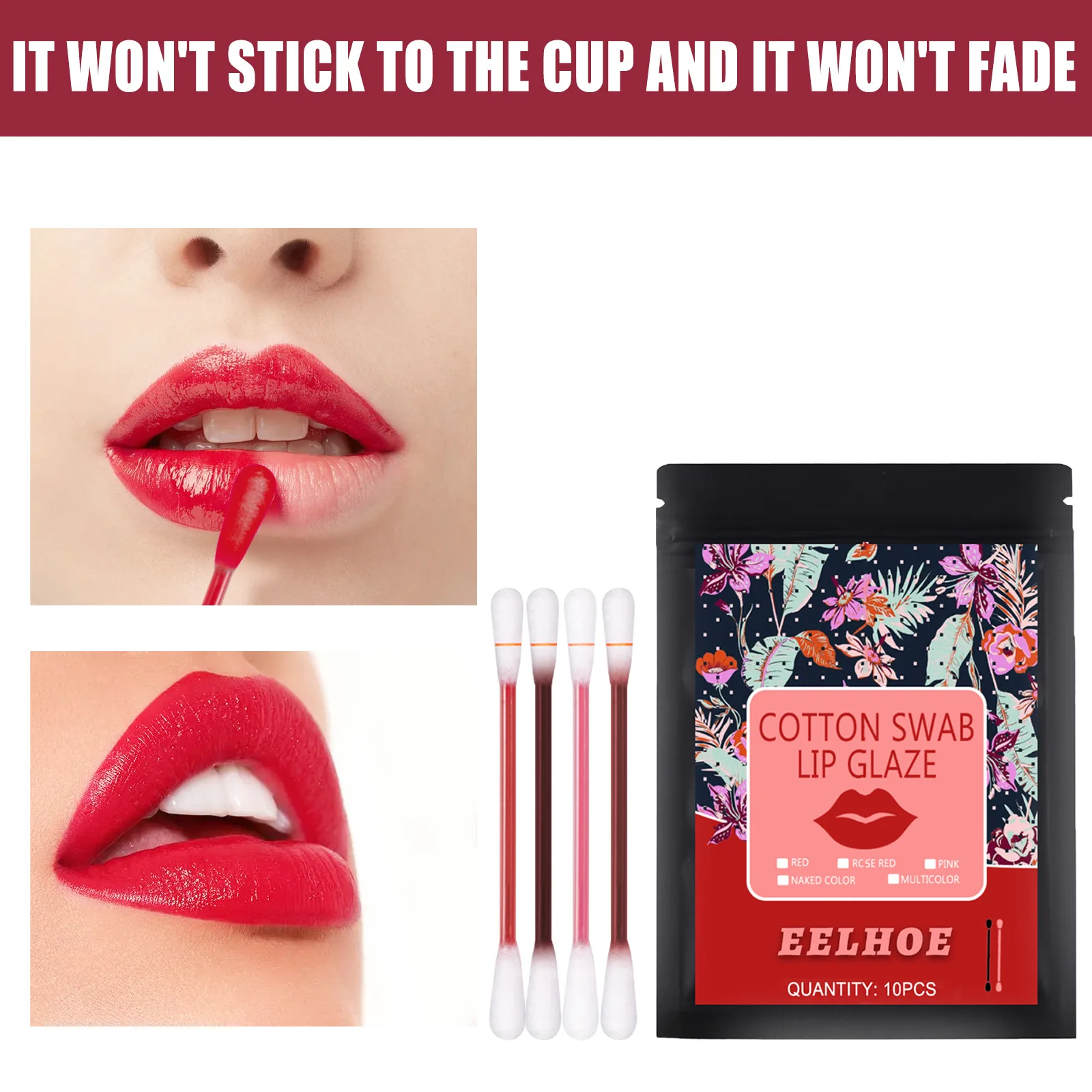 

Free Shipping Eelhoe Cotton swab Lip Glaze Cotton Swab Lipstick Portable Stain Creative Non-Fading Lips Gloss