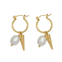 french style vintage high quality natural freshwater pearl earrings titanium steel plated 18k gold irregular earrings