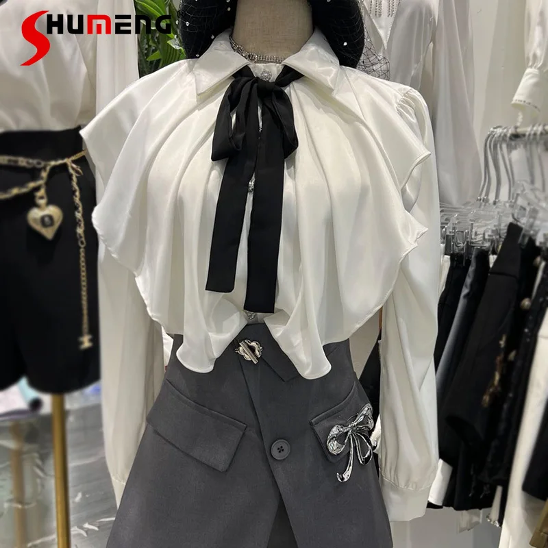 

2022 Spring Fall New Ladies Korean Style Retro Elegant Blusas Women's Fashion Loose Ruffled Long Sleeve Shirt Chic Simple Top