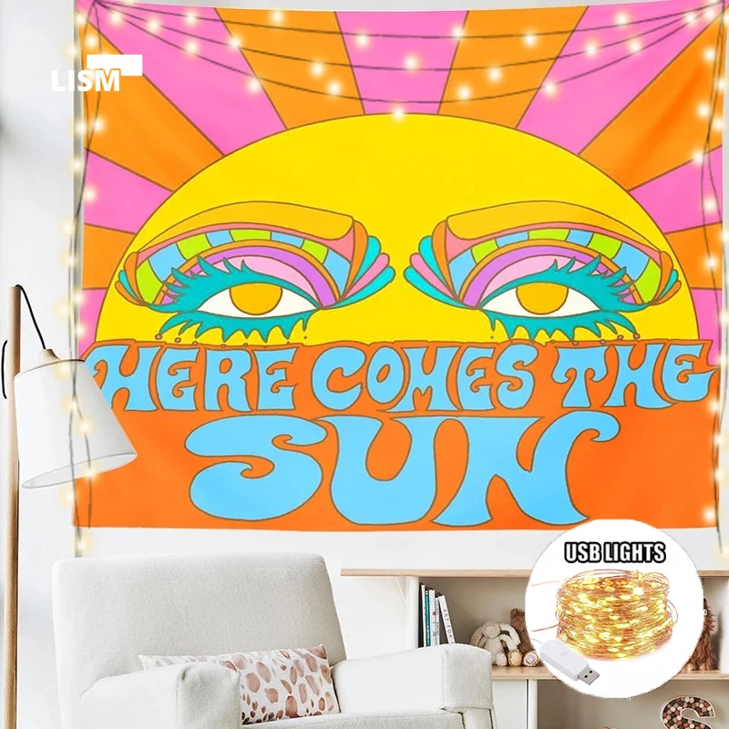 

INS Psychedelic Colorful Tapestry Wall Hanging Vintage Rainbow 80s Aesthetic Decor for Girls Dorm Wall Print Roon Decoration
