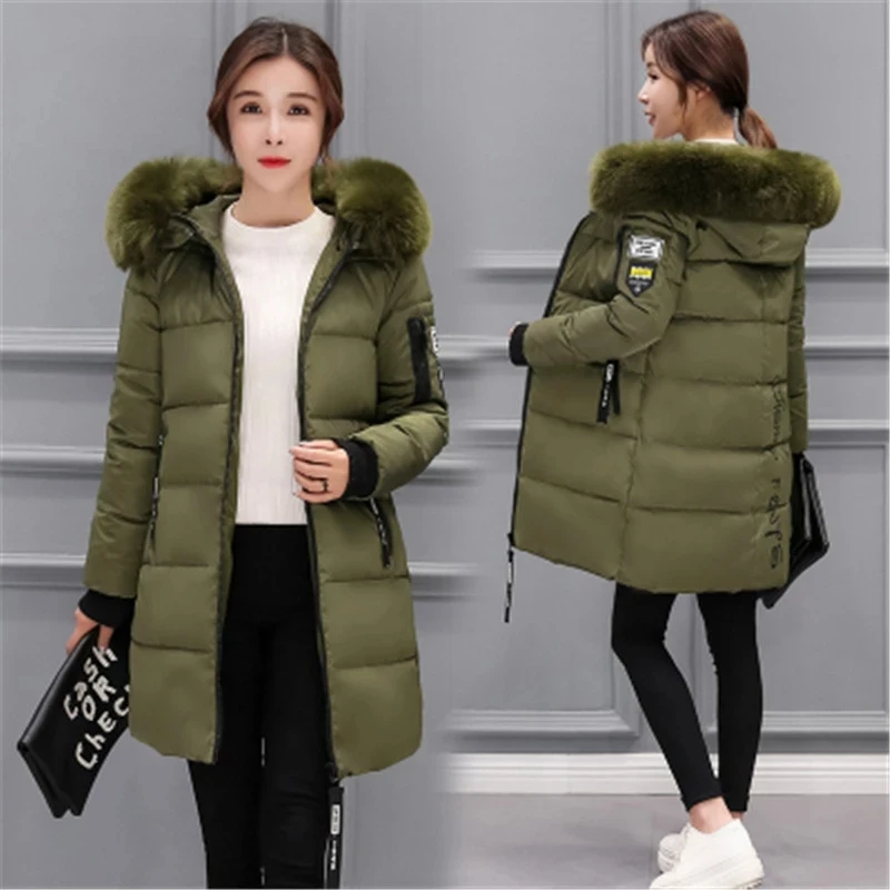 2022 Winter Jacket Women Parka Big Fur Collar Hooded Thick Warm Long Female Coat Casual Outwear Down Cotton Jacket Parkas