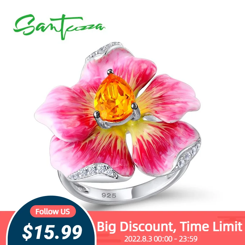 

Женское серебряное кольцо SANTUZZA, с розовым цветком и эмалью, только 15,99 доллара США, август 03