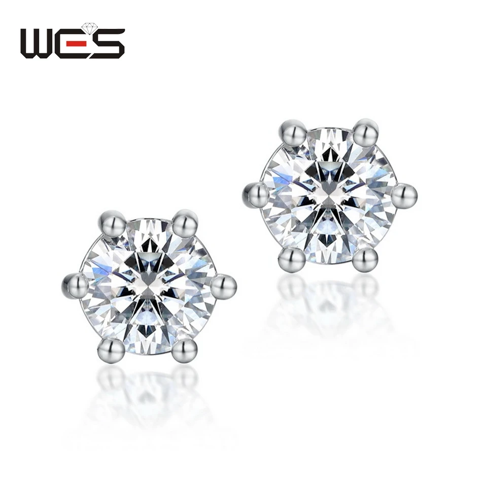 

WES 925 Sterling Silver Stud Earrings for Women Moissanite Diamond Party Wedding Engagement Trendy Birthday Gift Fine Jewelry
