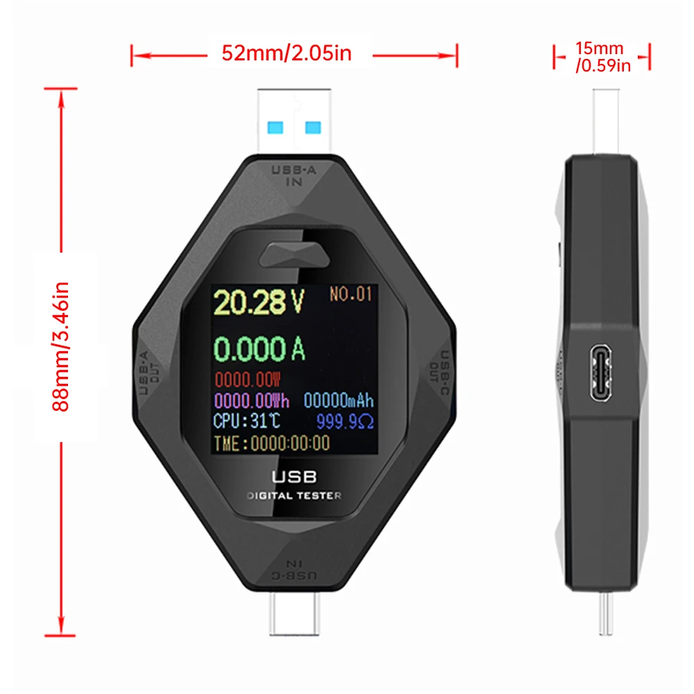 Устройство для измерения напряжения и силы тока многофункциональное Type-C + USB с