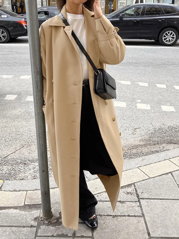 UCXQ Элегантный плащ в европейском стиле с лацканами двубортный свободный