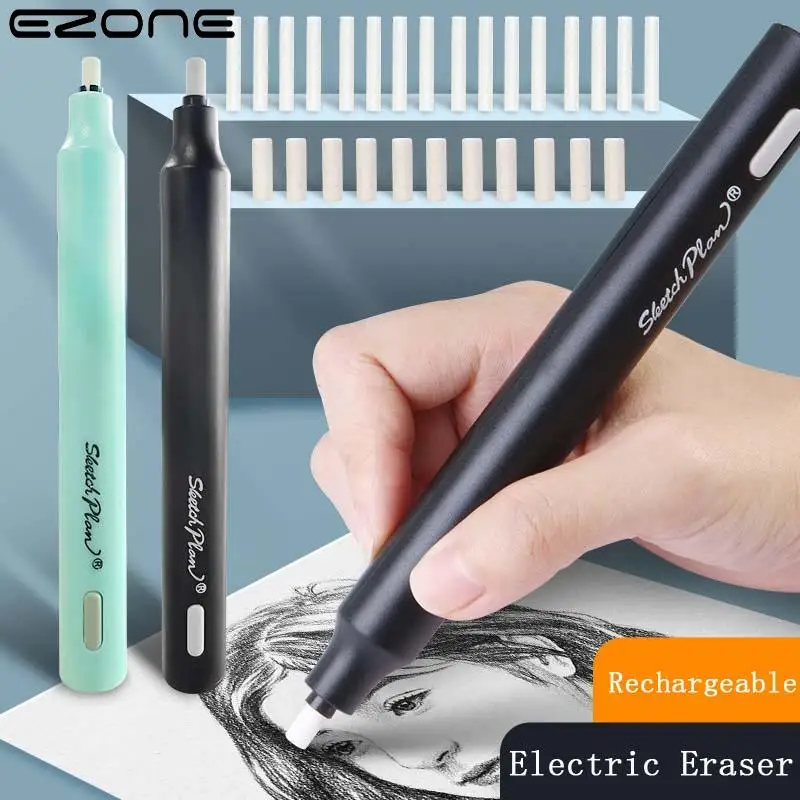 EZONE Electric Eraser Pencil For Drawing Mechanical Eraser Sketch Highlight Eraser Kids School Office Supplies Rubber Chargable