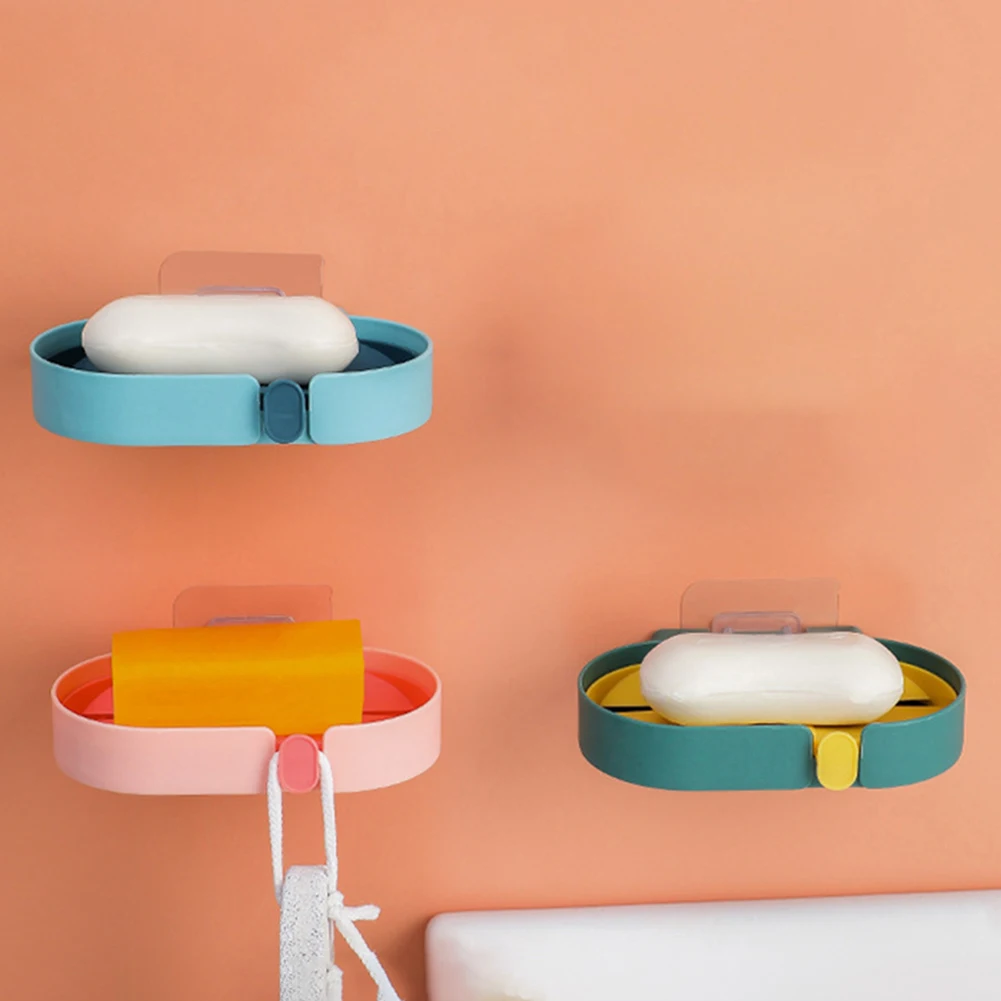 

1pc Self-adhesive Wall Mounted Soap Draining Holder Punch-free Three-Tier Soap Rack Soap Sponge Dishes Bathroom Accessories