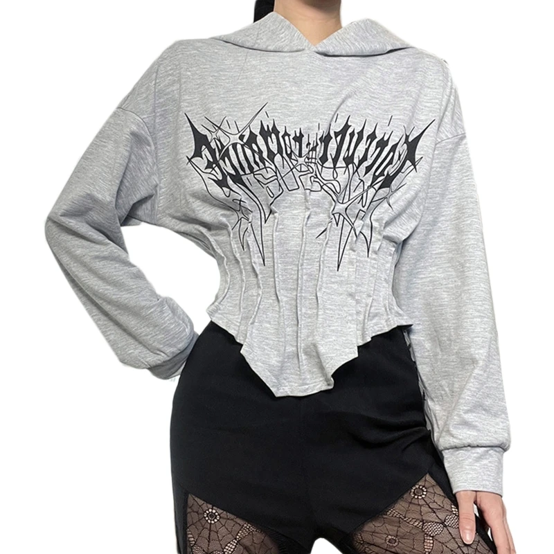 

Женские повседневные укороченные топы с длинным рукавом, свитшот, однотонный корсет с круглым вырезом, пуловер, топы, укороченная Толстовка...