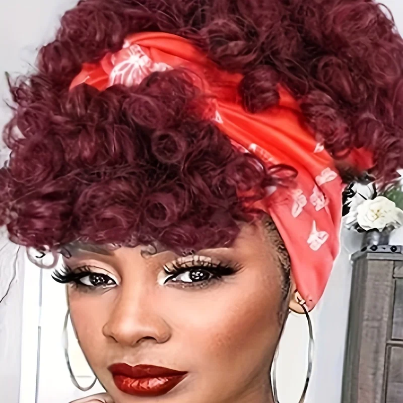 99J цвет Бургунди Короткие вьющиеся искусственные волосы 100% человеческие парик