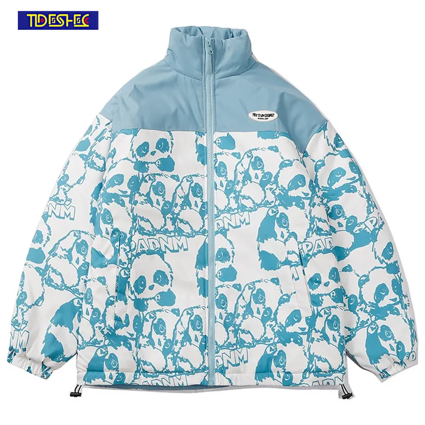 

Мужская винтажная парка в стиле хип-хоп, куртка с мультяшным принтом панды, уличная одежда, стеганая куртка, пальто в стиле Харадзюку, зимняя...