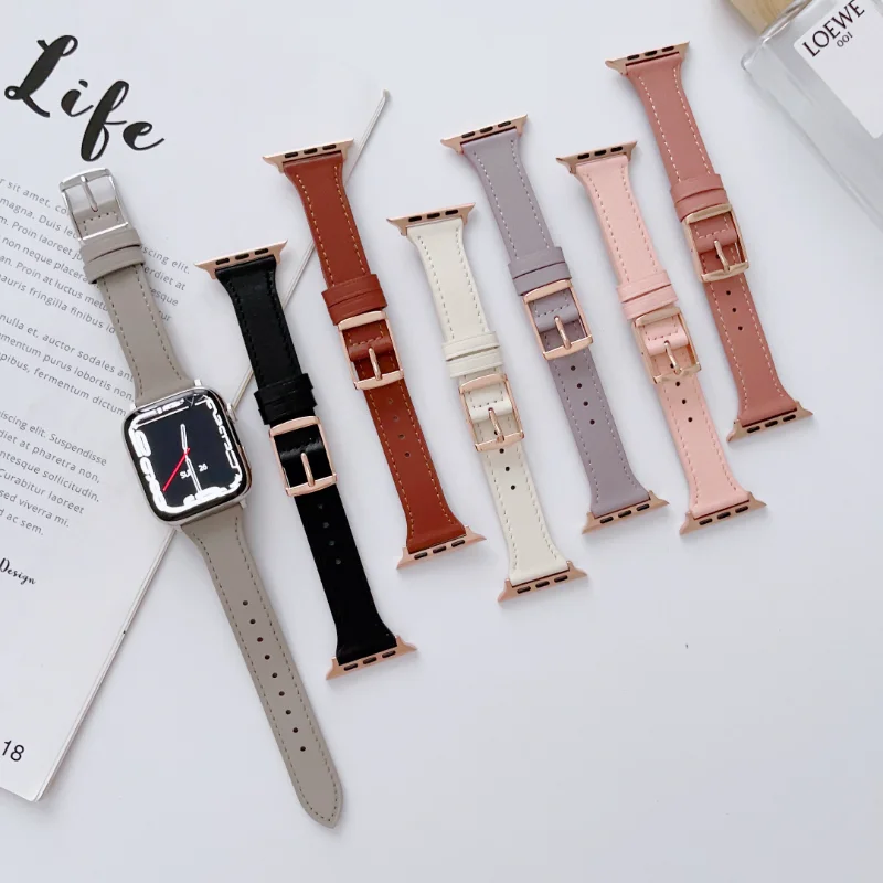 

41mm 45mm Leather Band for Apple Watch Ultra 49mm 44mm 40mm Correa 42mm 38mm Bracelet for IWatch Series 8 7 3 4 5 6 Se Strap
