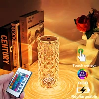 3/16 Colors Touching Control Rose Crystal Lamp Bedside Table Bedroom Decoration LED Romantic Diamond Atmosphere Night Light New