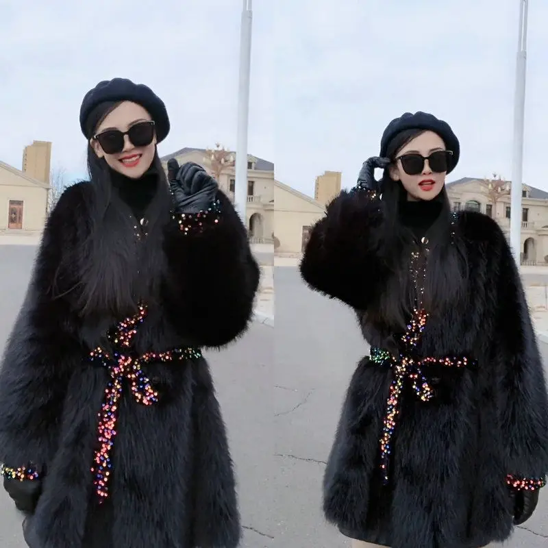 Winter Clothes Women 2022 Fashion Long Sleeve Female Double Face Wool Leather Coats Trend Faux Fur Mid-length Jacket Fashion