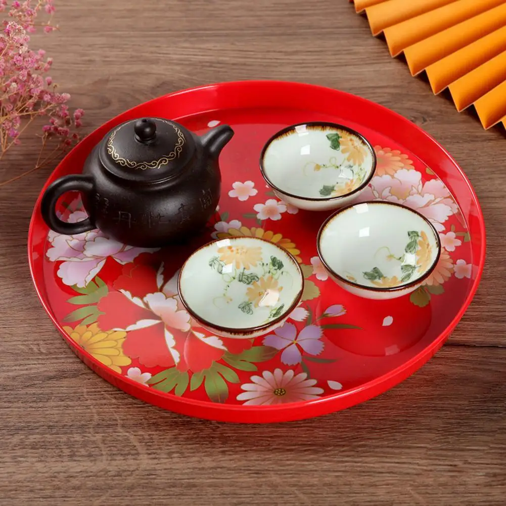 

for Living Room Shockproof Bright Color Table Serving Tray Flower Pattern