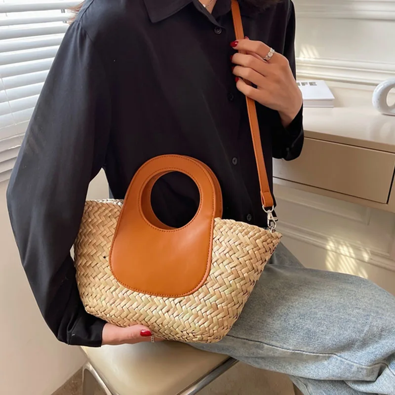 Соломенная Сумка на плечо для женщин Модный богемный пляжный саквояж отпуска