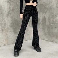 high waist flared pants women vintage elegant velvet christmas pants mall goth emo aesthetic casual sexy lace patchwork trousers