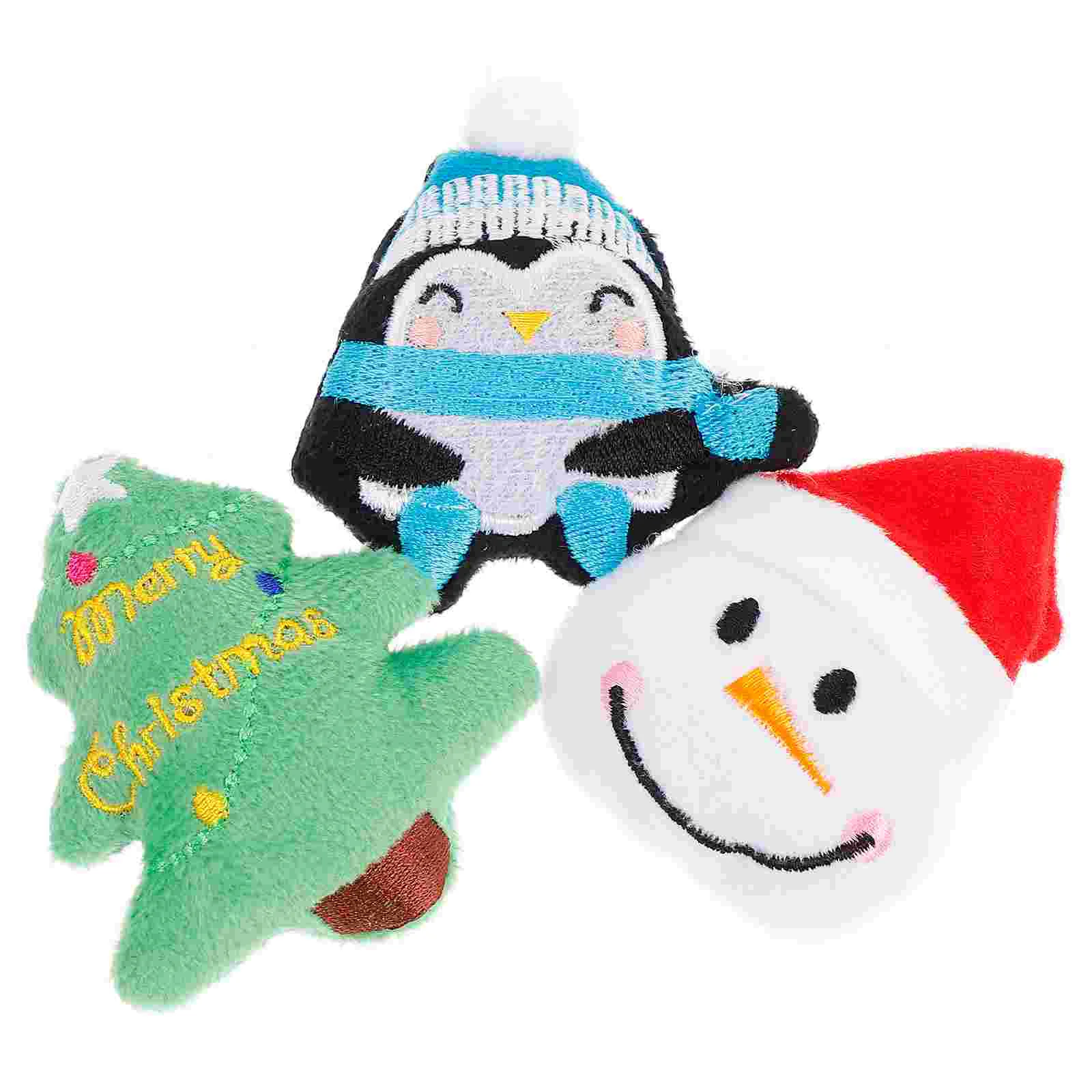 3Pcs Urocza świąteczna pluszowa zabawka dla kota Pies Zabawka do gryzienia Artykuły zwierząt (enguin Snowman Christmas Tree)