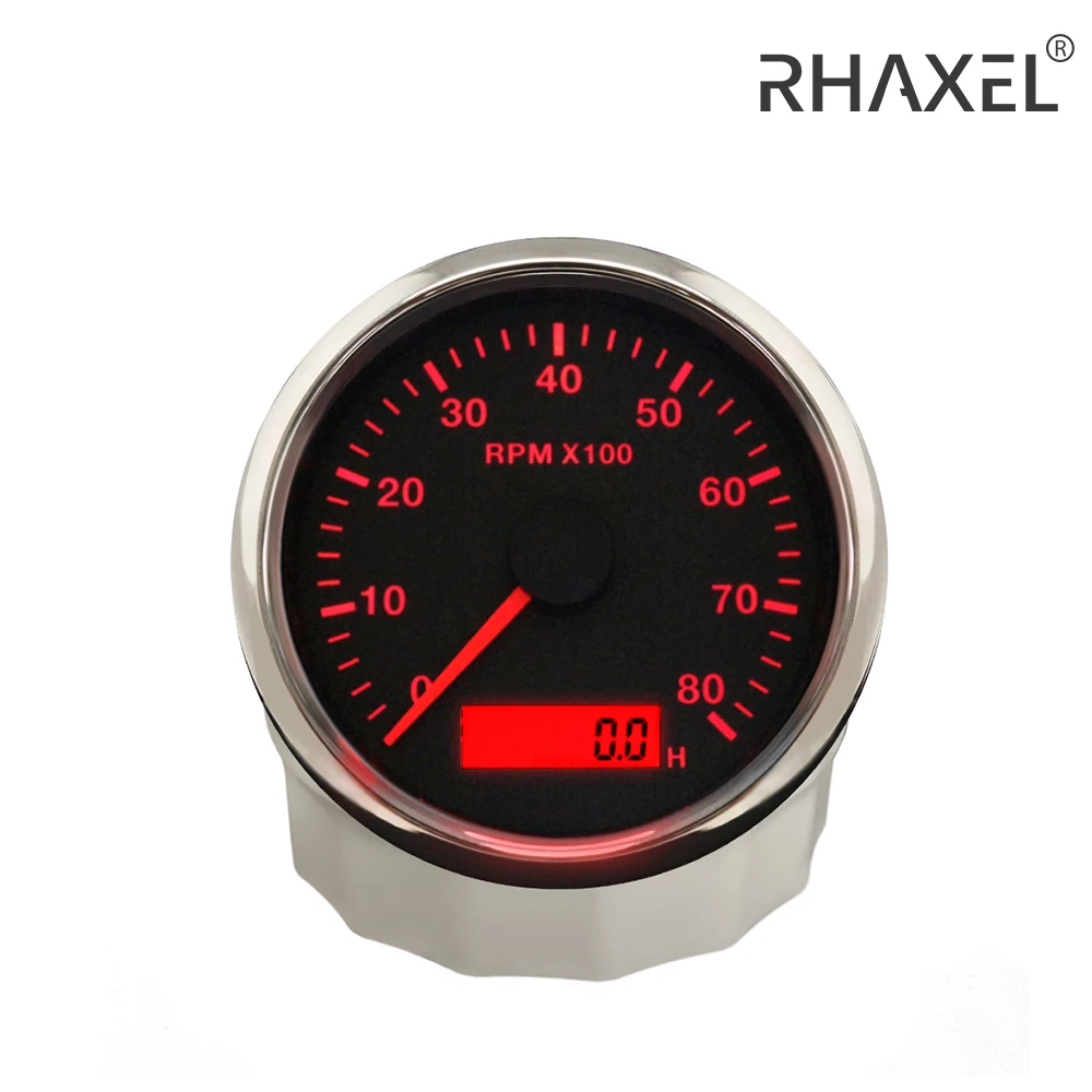 Тахометр RHAXEL, 85 мм, 4000 об/мин, 8000 об/мин, 12000 об/мин, со светодиодный ным индикатором, Регулируемый 12 В/24 В с красной или Желтой подсветкой, 9-32 В