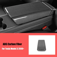 for tesla model 3 2018 2021 abs carbon fiber car armrest storage box decor frame panel cover trim styling auto accessories