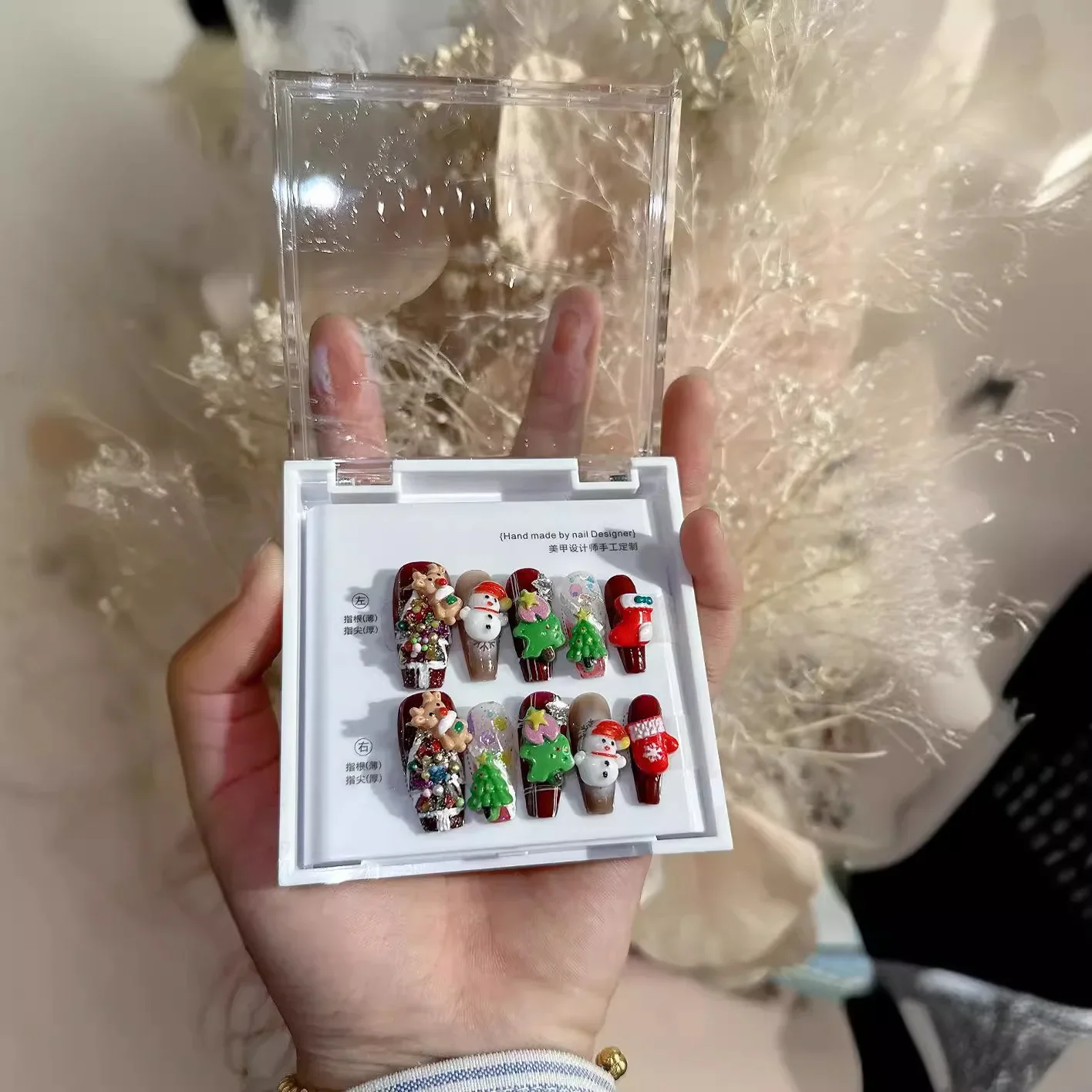 Нажмите на ногти ручной работы флуоресцентная рождественская елка лось снеговик