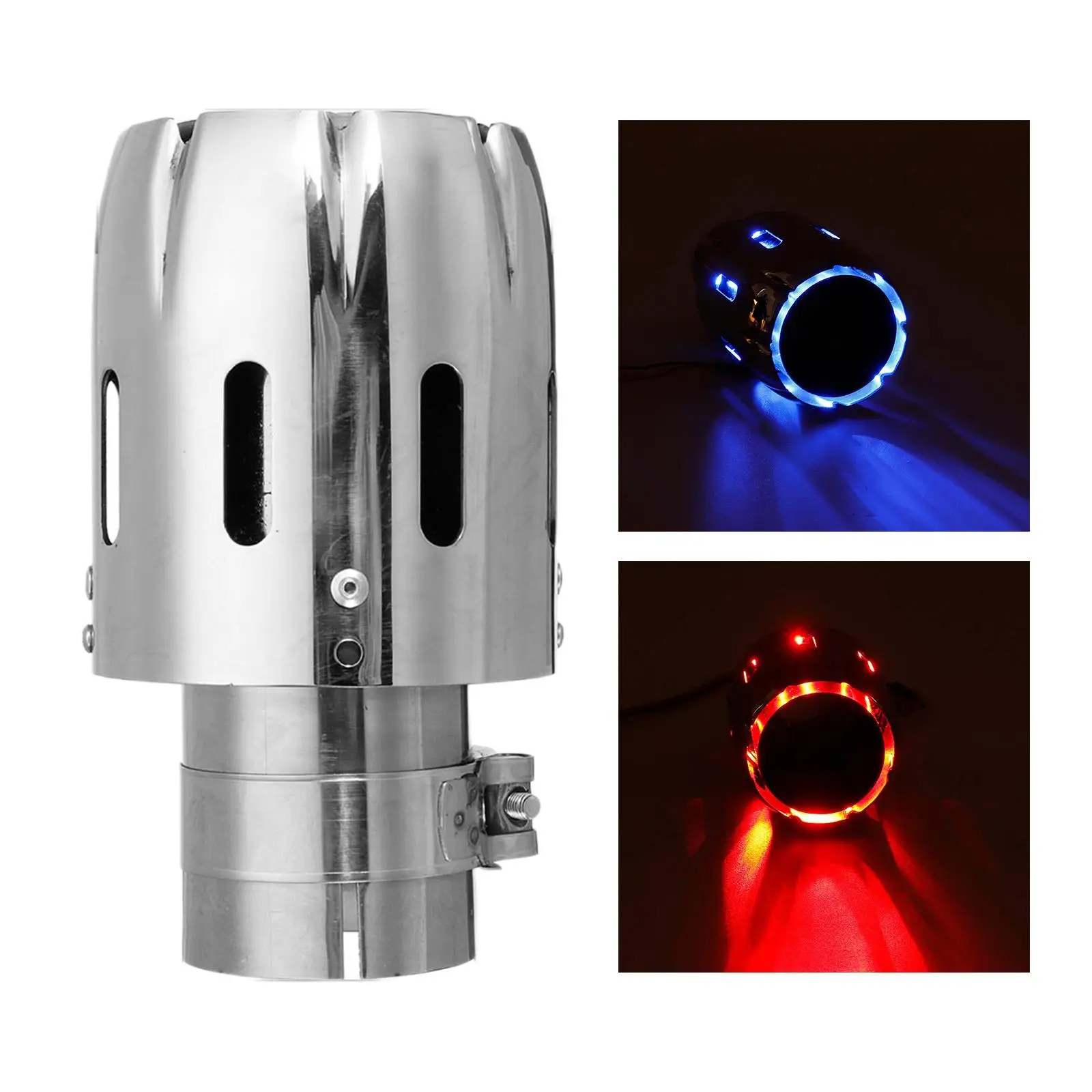 

Unil Car Exhaust Tail Throat Blue Red LED Stainle Steel muffler Spray Device Light Modulator Styling 63mm